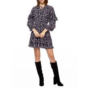 Stellah Tie-Neck Mini Dress Black Floral Print Size Medium NWT
